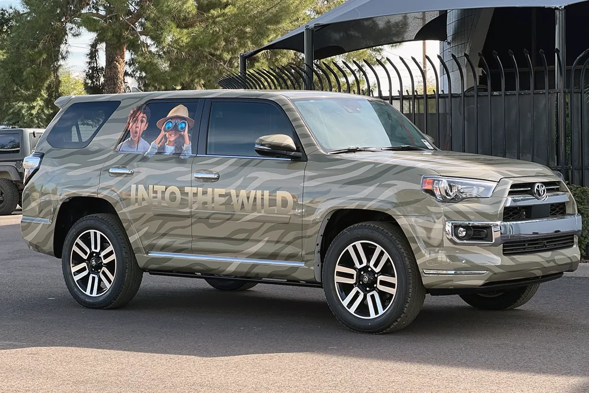 Camouflage vehicle wrap for a Toyota 4Runner.