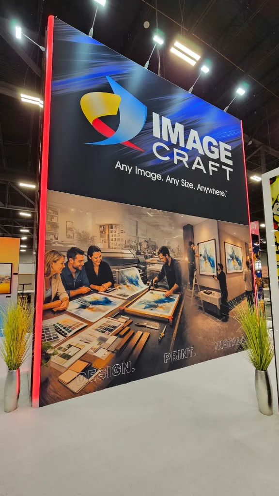 Large-format Image Craft booth display highlighting the company’s design, print, and installation services at a hospitality industry trade show.