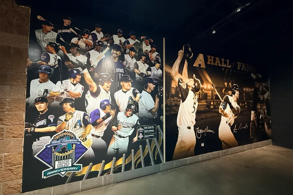 Arizona Diamondbacks Hall of Fame wall murals at Chase Field featuring team history and championship players