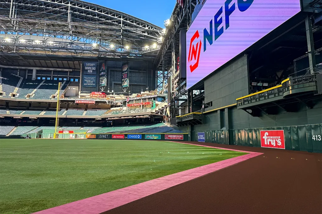 Arizona Diamondbacks Chase Field outfield featuring custom sponsor signage and branded stadium graphics