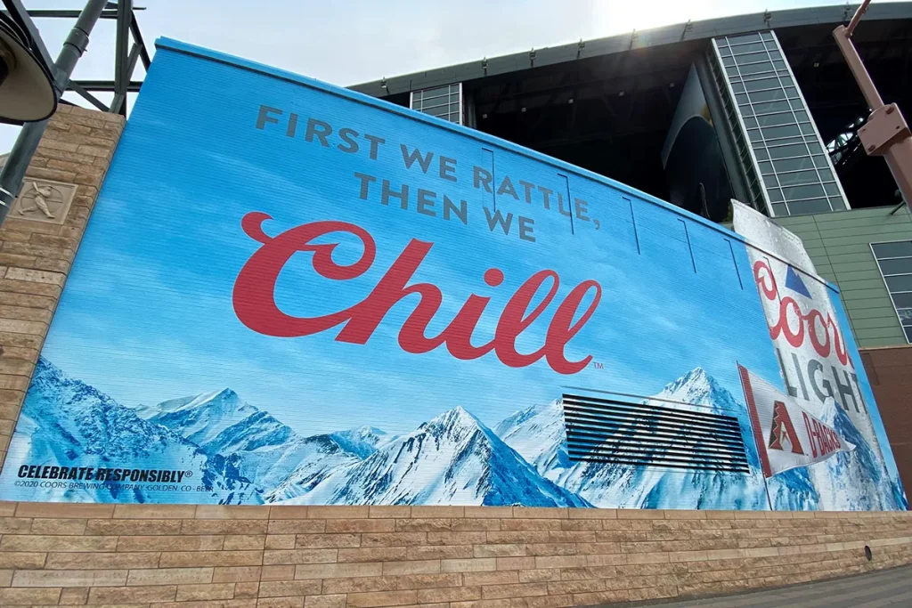 Coors Light exterior brick wall mural installed at Chase Field in Phoenix