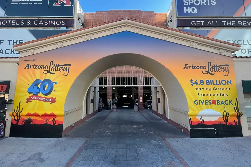Arizona Lottery exterior wall mural and building graphics installed at Chase Field